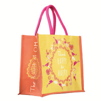 The Spirit of OM Jute-Tasche Blume des Lebens, gelb/orange/pink