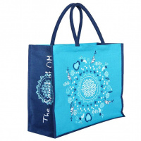 The Spirit of OM Jute-Tasche Blume des Lebens, türkis/blau