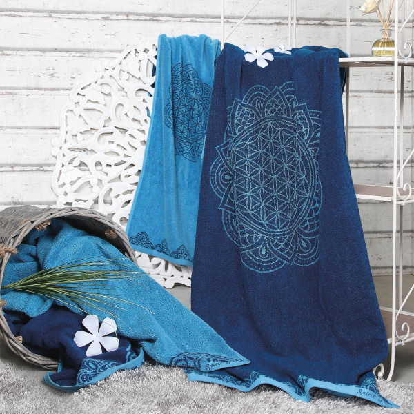 The Spirit of OM Frottee - Handtuch Happy Flower of Life, ozeanblau / azur
