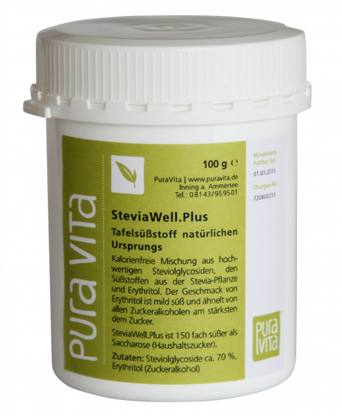 SteviaWell.Plus - Steviaextrakt mit Erythritol, 100 g Pulver