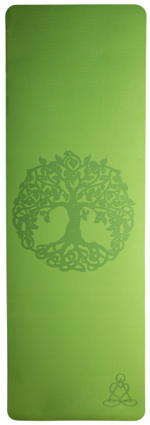 Yogamatte TPE ecofriendly - hellgrün/grau 6mm zweischichtig mit Baum des Lebens