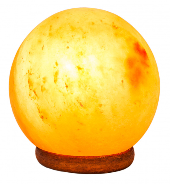 Salz-Kugel Lampe mit Holzsockel